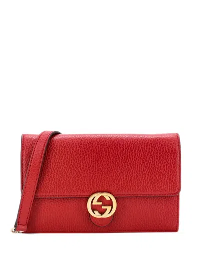 Pre-owned Gucci Interlocking Wallet On Chain Leather Crossbody Bag In Red