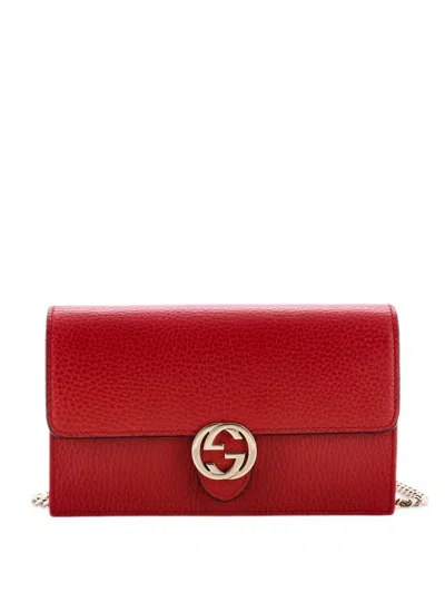 Pre-owned Gucci Interlocking Wallet On Chain Leather Crossbody Bag In Red