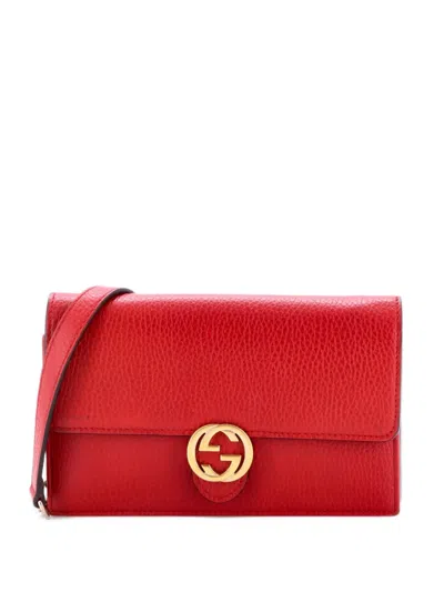 Pre-owned Gucci Interlocking Wallet On Chain Leather Crossbody Bag In Red