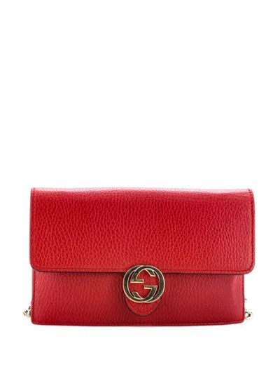 Pre-owned Gucci Interlocking Wallet On Chain Leather Crossbody Bag In Red