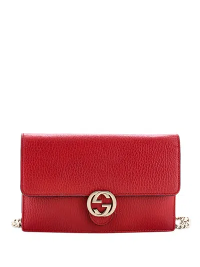 Pre-owned Gucci Interlocking Wallet On Chain Leather Crossbody Bag In Red