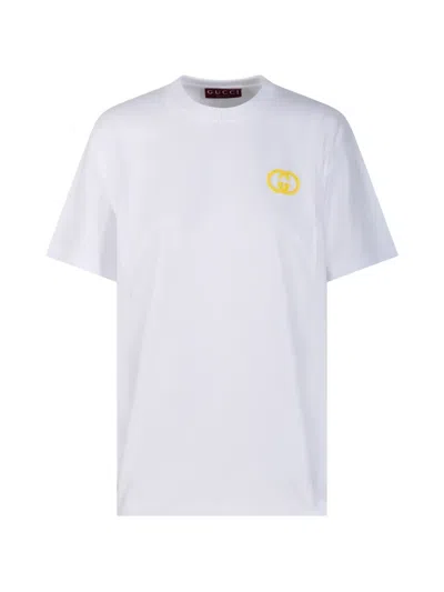 Gucci Interlocking-g Logo-detail T-shirt In White