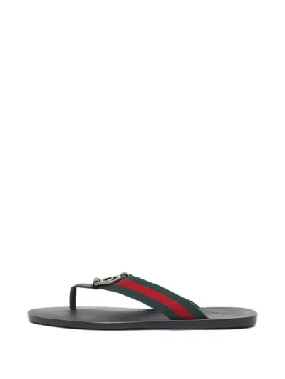 Pre-owned Gucci Interlocking-g Web-strap Thong Sandals In Black