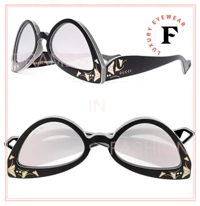 Pre-owned Gucci Inverted 0874 Black White Stripe Mirrored Runway Sunglasses Gg0874s 003 In Silver