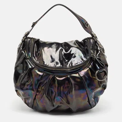 Pre-owned Gucci Iridescent Black Patent Leather Icon Bit Hobo