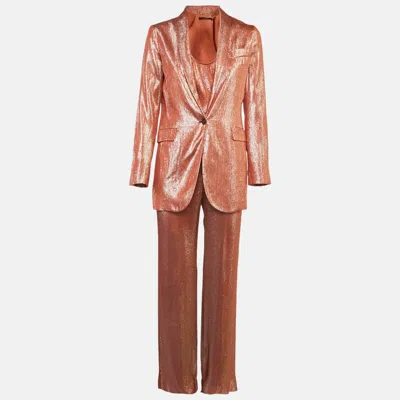 Pre-owned Gucci Iridescent Rust Lame & Silk 3 Piece Set S/m In Brown