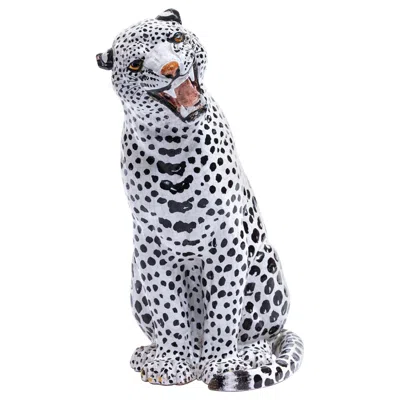 Pre-owned Gucci Italian Hollywood Regency Hand Painted Ceramic White Snow Leopard, Circa 1960