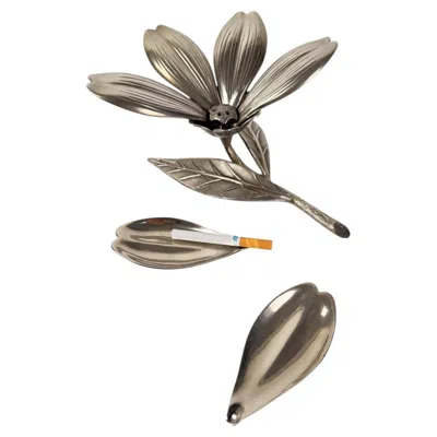 Pre-owned Gucci Italian Mid-century Chrome Flower Cocktail Ashtray Set, 1960s-1970s In Brown