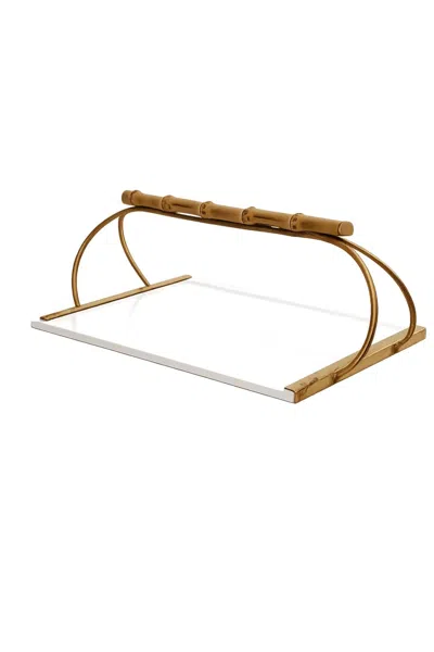 Pre-owned Gucci Italian Mid-century Modern Tray Brass Ceramic Bamboo,  Style, 1960s In Sand