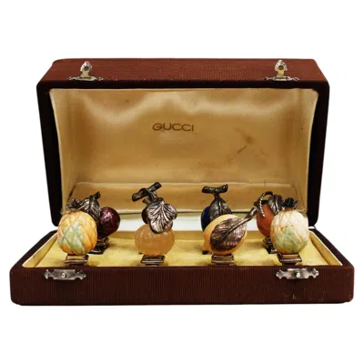 Pre-owned Gucci Italian Sterling Silver Hardstone Place Card Holders Piero Nutini In Brown