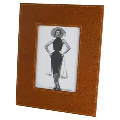 Pre-owned Gucci Italy Cognac Leather And Brushed Aluminum Picture Frame, Circa 1980 In Brown