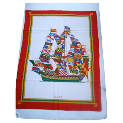 Pre-owned Gucci Italy Large Cotton Maritime Schooner Ship Scarf - Shawl 44 X 60 C 1980s In Gray