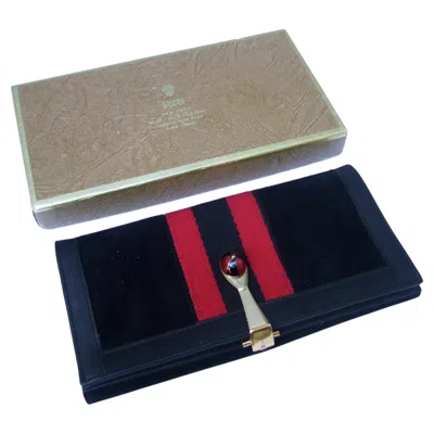 Pre-owned Gucci Italy Rare Black Suede Horse Jockey Cap Clasp Wallet In  Box C 1973