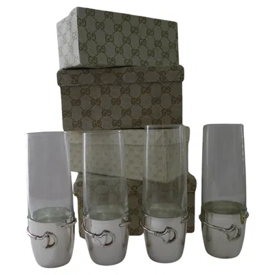 Pre-owned Gucci , Italy - Rare Set Four Snaffle Highball Glasses C.1970 In Silver