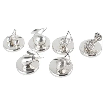 Pre-owned Gucci Italy Silver Plate Fruit Figurine Place Card Holders, Six Pieces In Box