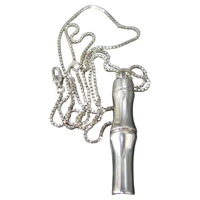 Pre-owned Gucci Italy Sterling Silver Sleek Bamboo Style Pendant Necklace 21st C In Multi
