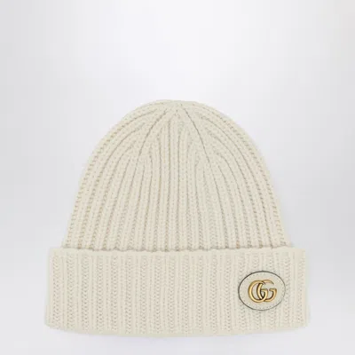 Gucci Ivory Cashmere Cap With Logo In Neutral