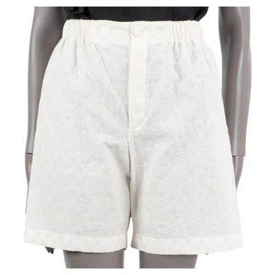 Pre-owned Gucci Ivory Cotton Gg Supreme Embroidered Bermuda Shorts Pants 38 Xs In White