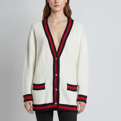 Pre-owned Gucci Ivory Cotton Knit 'blind For Love' Button Front Cardigan L
