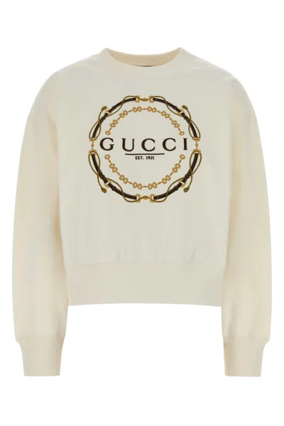 Gucci Embroidered Cotton Sweatshirt In Neutral