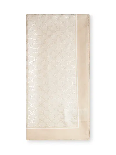 Gucci Ivory Gg Silk Carré In Brown
