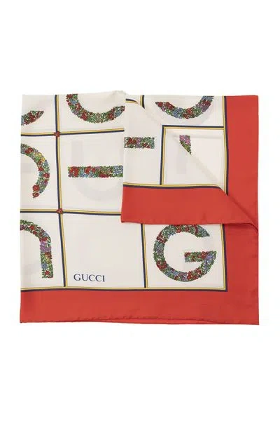Gucci Ivory  Scarf With Crossword Print