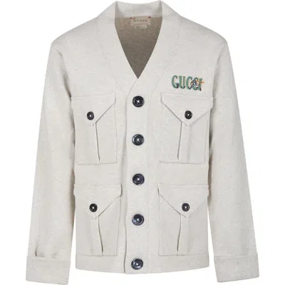 Gucci Kids' Ivory Jacket For Boy With Logo In Neutrals