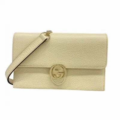 Pre-owned Gucci Ivory Leather Chain/shoulder Wallet () In White