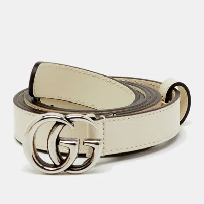 Pre-owned Gucci Ivory Leather Gg Marmont Slim Buckle Belt 110cm In White