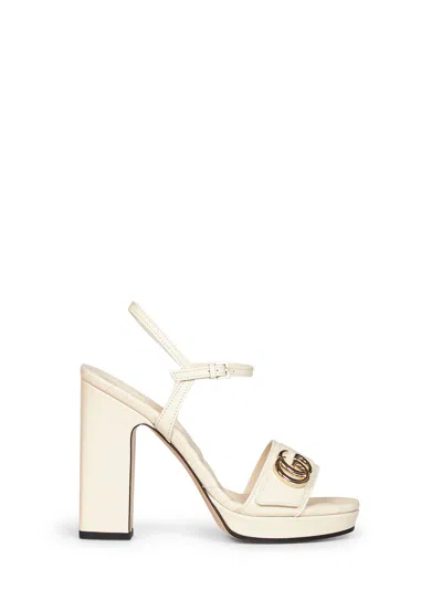 Gucci Ivory Leather Platform Sandals With Double G