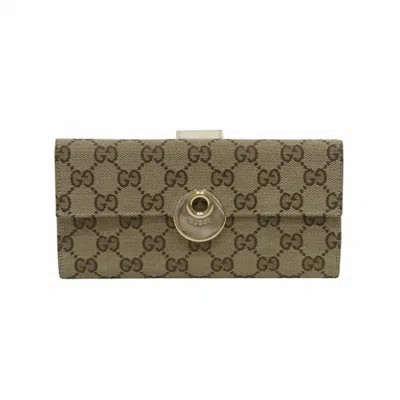 Pre-owned Gucci Ivory Light Brown Canvas Leather Long Wallet (bi-fold) ()