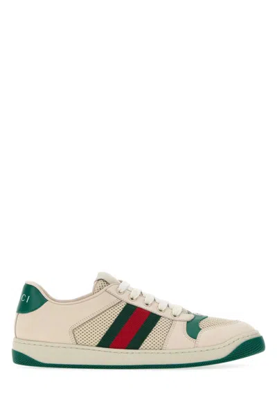 Gucci Ivory Mesh And Suede Screener Sneakers In Neutral