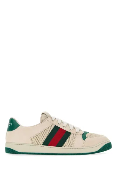 Gucci Ivory Mesh And Suede Screener Sneakers In Multi