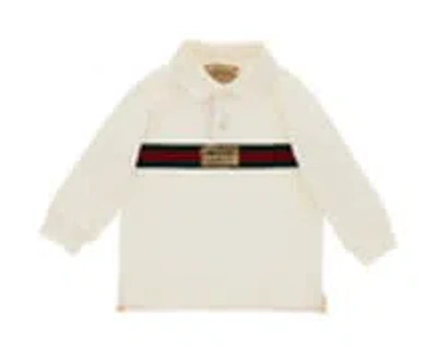 Gucci Babies' Web-stripe Cotton Polo Shirt In Nude