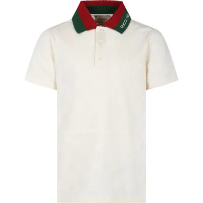 Gucci Kids' Ivory Polo Shirt For Boy With Web Detail