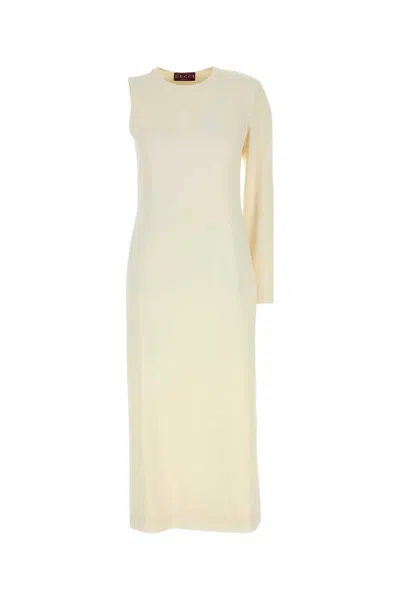 Gucci One-shoulder Dress Sablé Long Sleeves In Neutral