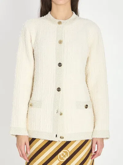 GUCCI GUCCI IVORY STRETCH BOUCLE CARDIGAN