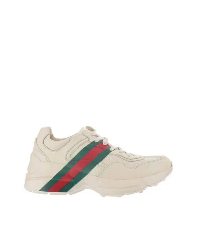 Gucci Ivory Striped Ryhton Sneakers In White