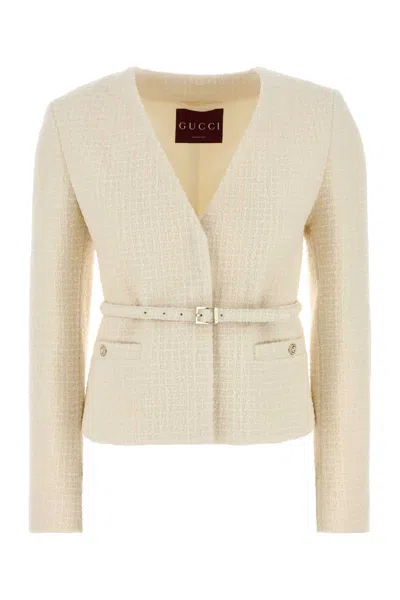 Gucci Belted Wool-blend Bouclé-tweed Jacket In White