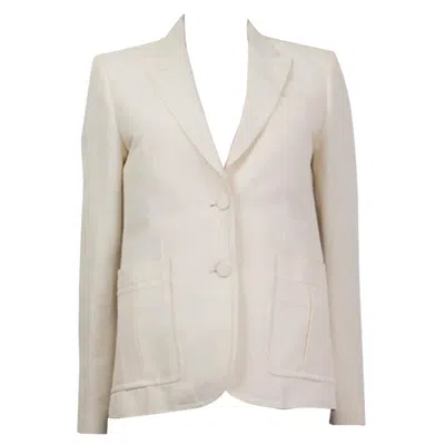 Pre-owned Gucci Ivory White Cotton Classic Blazer Jacket 42 M