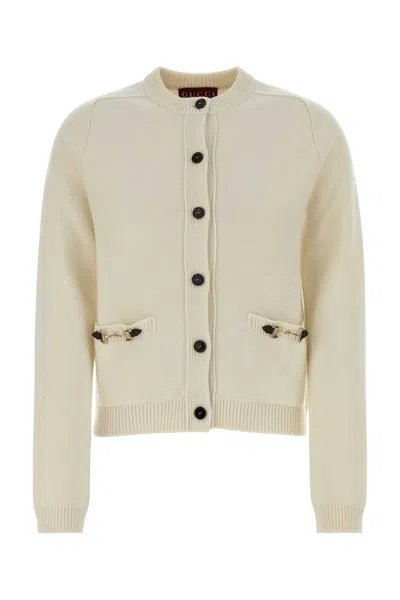 Gucci Ivory Wool Blend Cardigan In Neutral