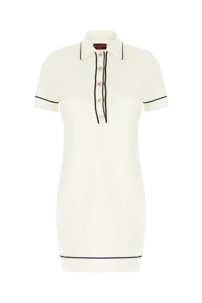 Gucci Knit Polo Collar Mini Dress In White
