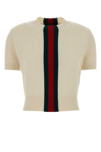 Gucci Wool Crew Neck Sweater Short Sleeves Striped In Neutral