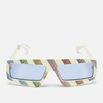 Pre-owned Gucci Ivory/blue Gg0358s Rainbow Crystals Rectangle Sunglasses In White