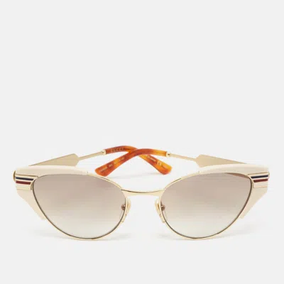 Pre-owned Gucci Ivory/brown Gradient Gg0522s Cat Eye Sunglasses In White