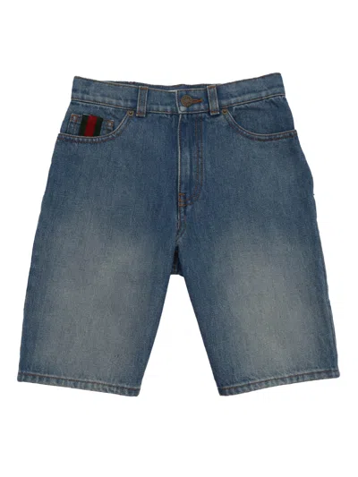 Gucci J Bermuda Washed Cotton Denim In Blue