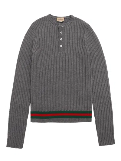 Gucci J L/s Crew Neck Wo Rib St In Gray
