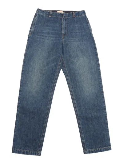Gucci J Pants Eco Washed Denim W/ Gg In Blue