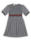Gucci Grey Wool Dress With Web Ribbon In Grey