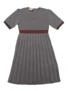 Gucci Grey Wool Dress With Web Ribbon In Gray
